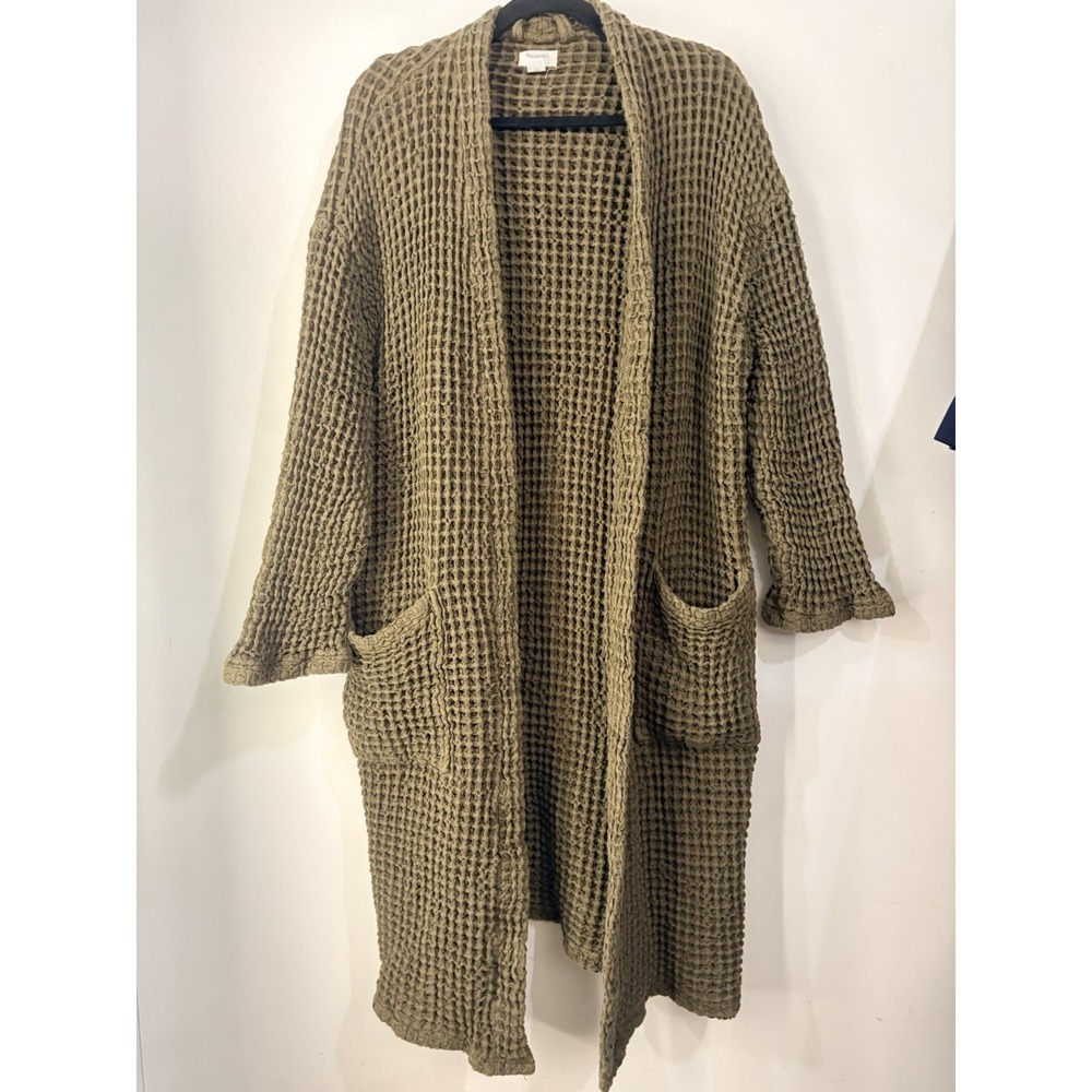World Market 100% Cotton Chunky Knit Cardigan Duster Boho Olive Brown OS